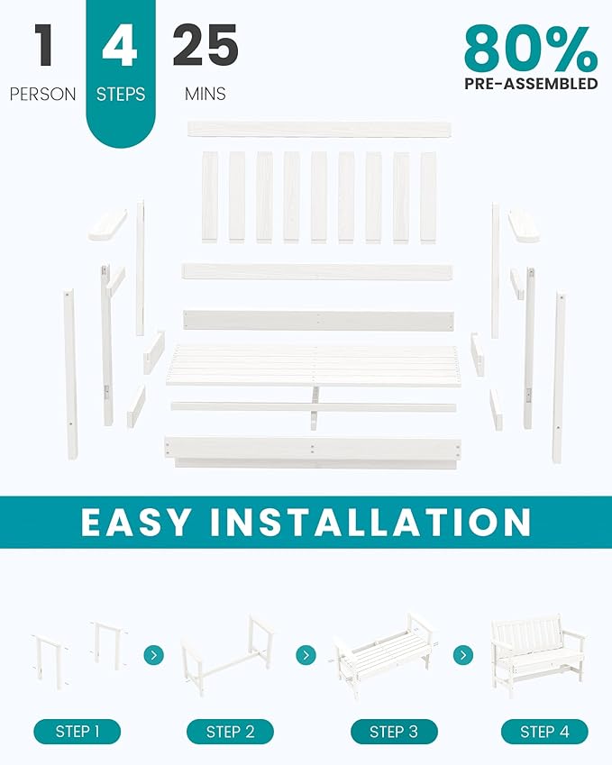 SERWALL Outdoor Bench, HDPE Outdoor Benches Weatherproof, 2-Person Garden Bench - Image 8