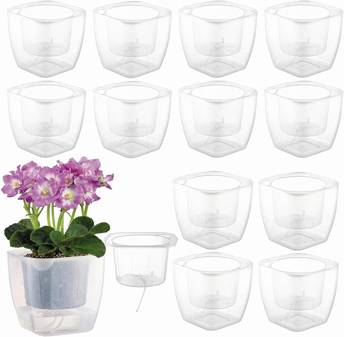 12-Pack Clear Self Watering Planters by Planterhoma