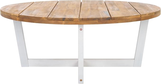 SAFAVIEH Outdoor Collection Leo Natural/White Solid Wood Round Coffee Table - Image 7