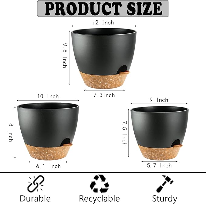 Large Self Watering Planters Plant Pots Outdoor 9/10/12 Inch - Image 2