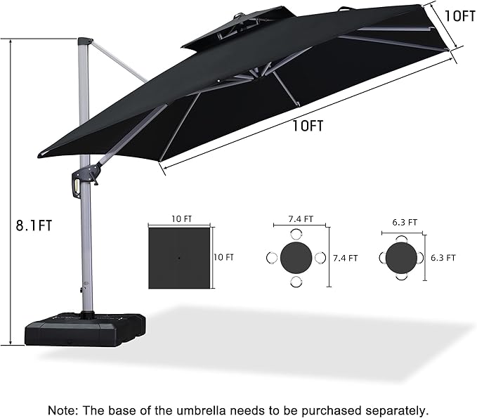 PURPLE LEAF 10ft Patio Umbrella Outdoor Square Umbrella Large Cantilever - Image 8