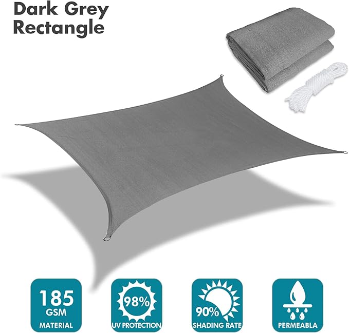 KANAGAWA 8'X10' Dark Gray Custom Size Sun Shade Sail Rectangle UV Block Canopy - Image 2