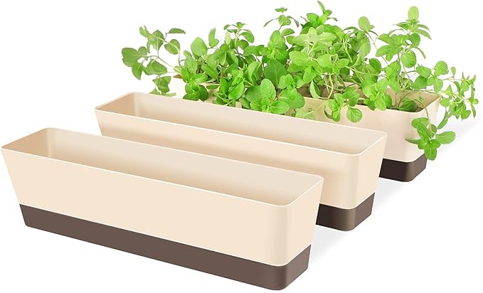 Suream Window Box Herb Planters, 3 Pack 16 x3.8 Inch Indoor Rectangle Succulent by Suream