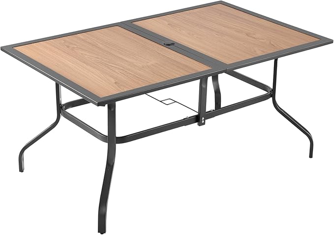 VEVOR Outdoor Patio Dining Table, 59 inch Long Rectangular Wood-Like Steel Slat - Image 9