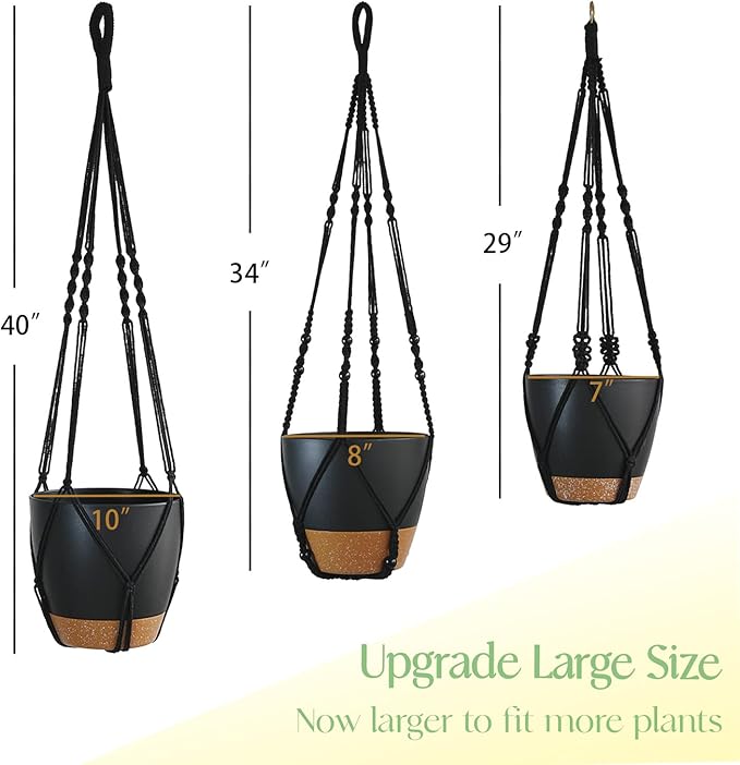 3 Pack Self Watering Hanging Planters Macrame Plant Hangers - Image 2