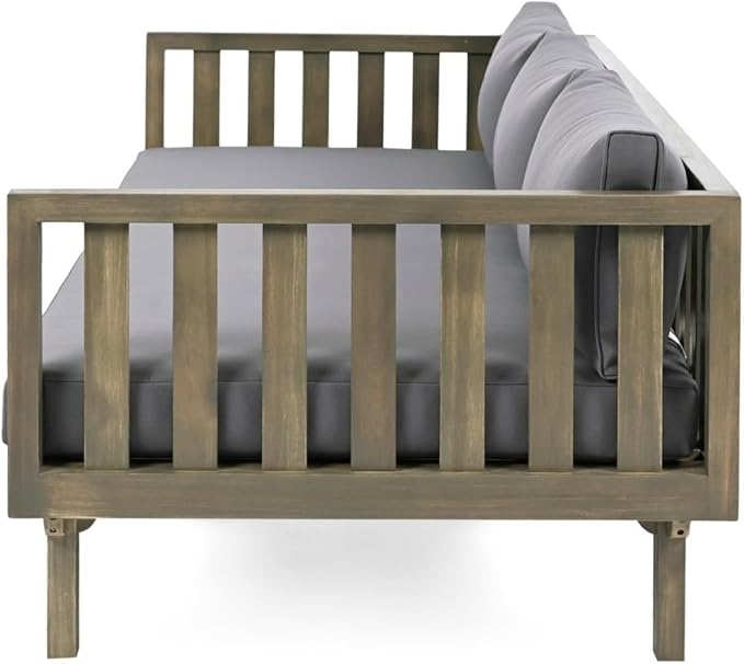 Merax Solid Acacia Wood Couch Chaise Lounge Chair Indoor, 3 Seater Daybed Sofa - Image 8