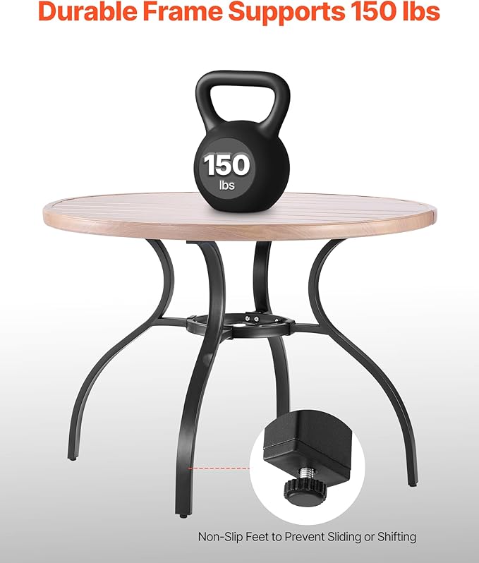 VEVOR Outdoor Patio Dining Table, 41 inch Round Wood-Like Steel Slat Backyard - Image 5
