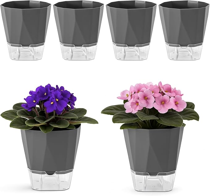 6 Pack Self Watering Pots for Indoor Plants, 5 Inches Self Watering Planters by Planterhoma