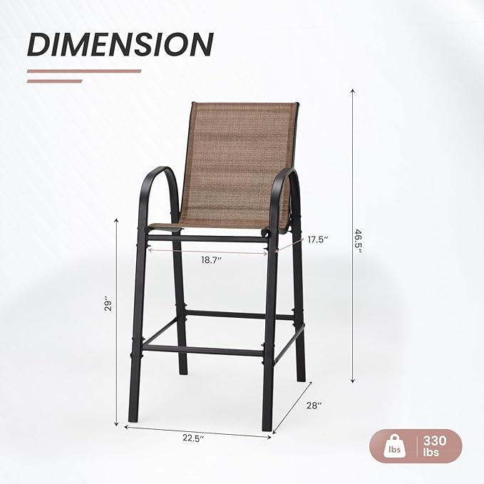 HOMREST Outdoor Bar Height Stools Set of 6, Stackable Patio Chairs - Image 3