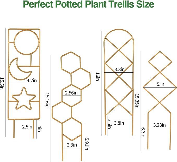Small Trellis for Potted Plants, 15.94 inch Gold Metal Plant Trellis for - Image 5