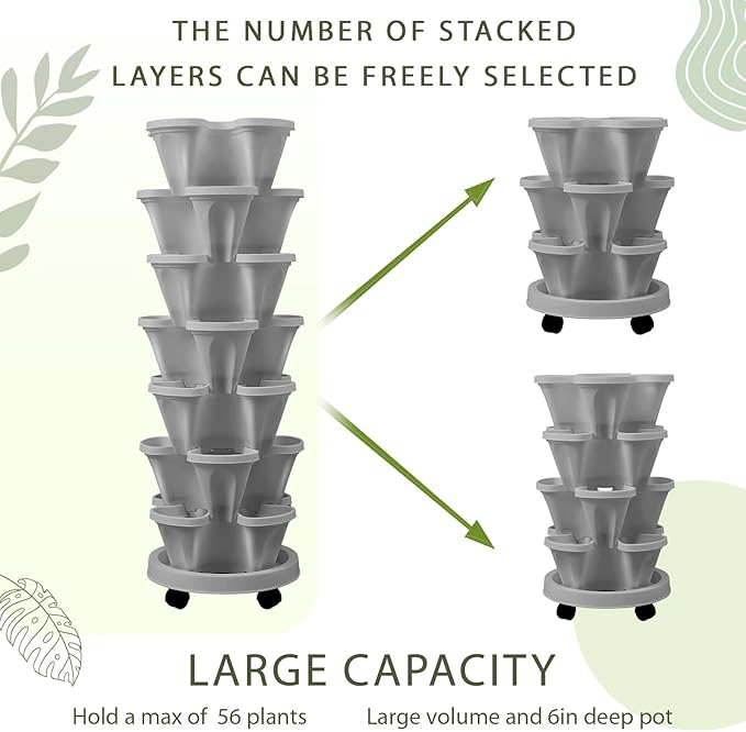 Umigy 2 Set of 7 Tier Vertical Planter Stackable Tower Planters Strawberry Herb - Image 6
