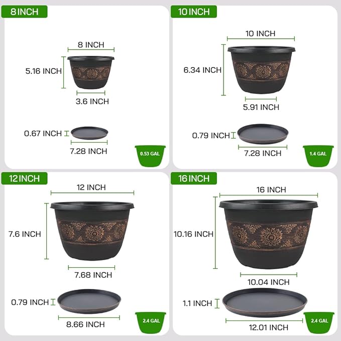 6 Pack 8 inch Plant Pots, Retro Pattern Planters - Image 4