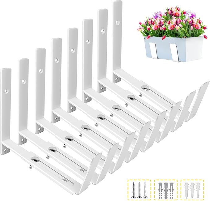 LukLoy Window Planter Box Brackets, 8 Pack Adjustable Heavy Duty Wall Mount by LukLoy