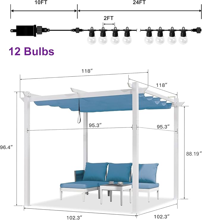 PURPLE LEAF 10' x 13' Aluminum Outdoor Pergola White Modern Grape Trellis - Image 6
