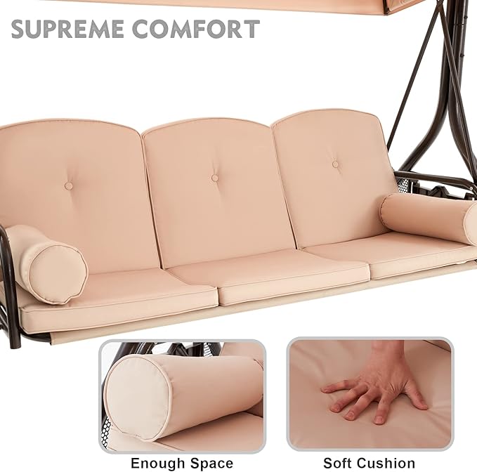HOMREST 3 Seat Outdoor Porch Swing - Image 7