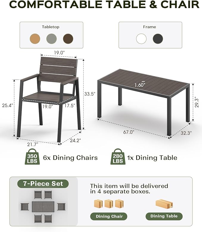 67" HDPS Outdoor Patio Dining Table, Aluminum-Edged Outdoor Dining Table - Image 4