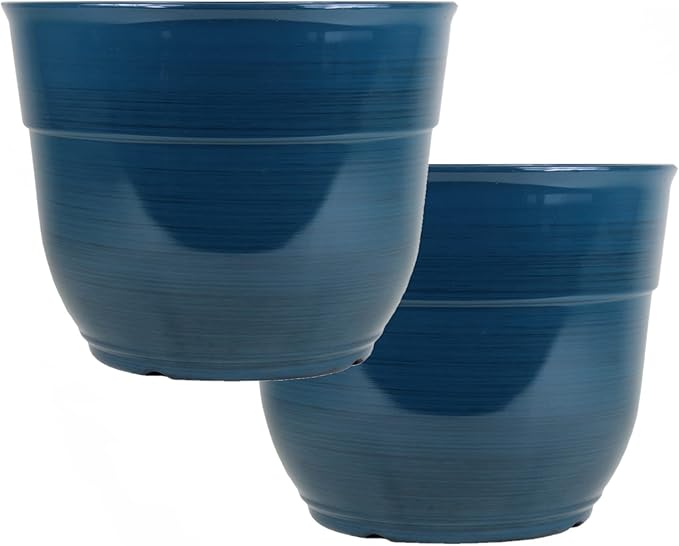 Garden Elements Indoor/Outdoor Glazed Brushed Happy Plastic Planter, Dark Teal by GardenElements