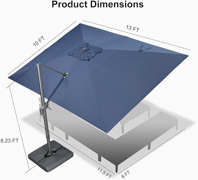 PURPLE LEAF Patio Umbrella 10' X 13' Rectangle Cantilever Umbrella Large - Image 9