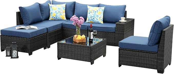 Jing's Villa 7-Piece Patio Furniture Set, All-Weather Outdoor Wicker Sectional - Image 9