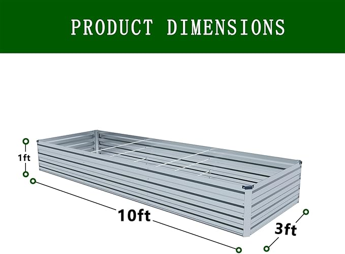 10×3×1FT Galvanized Raised Garden Bed Kit, Metal Planter Boxes, Large Outdoor - Image 2