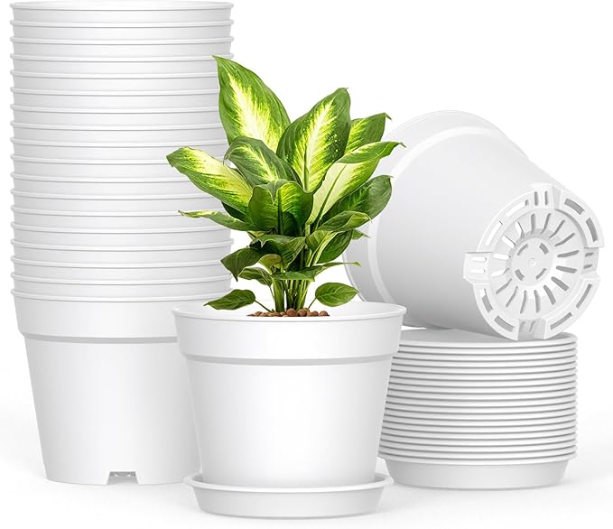 20 Pack 6 Inch Plant Pots with Drainage and Saucers, Stackable Nursery Planters by SwinDuck
