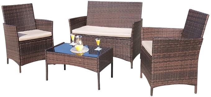 Homall 4 Pieces Outdoor Patio Furniture Sets Rattan Chair Wicker Set, Outdoor by Homall
