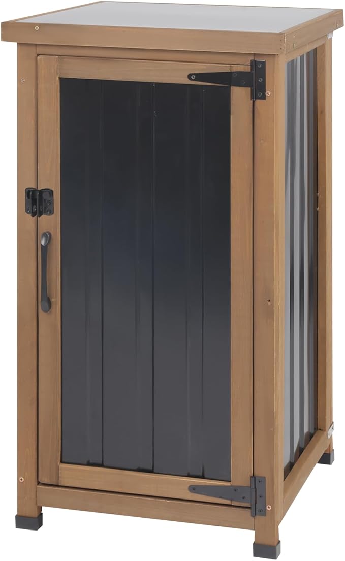 Small Outdoor Storage Cabinet Weatherproof, Wood Garden Potting Bench Table by MAGAZOOPET