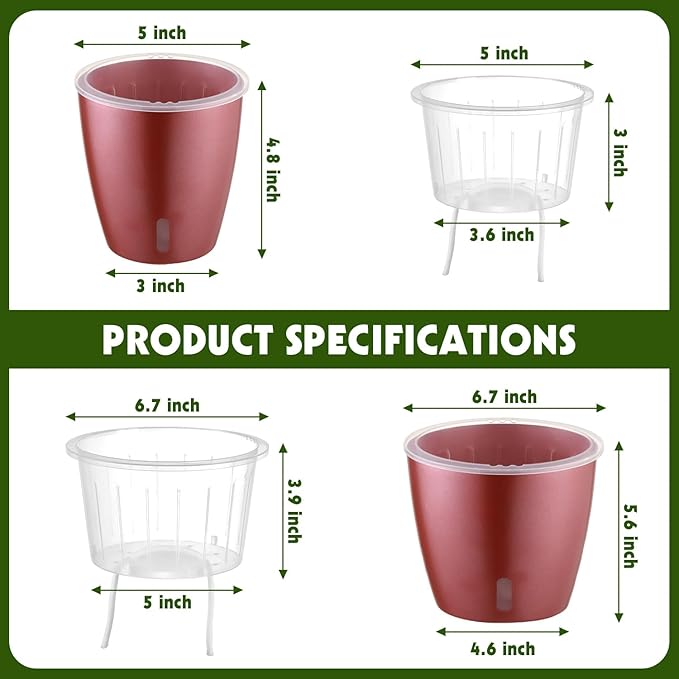 Self Watering Pots for Indoor Plants, Small African Violet Pots - Image 3