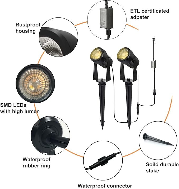 SUNTHIN Outdoor Landscape Lighting, 10 Pack Outdoor Spot Lights - Image 2