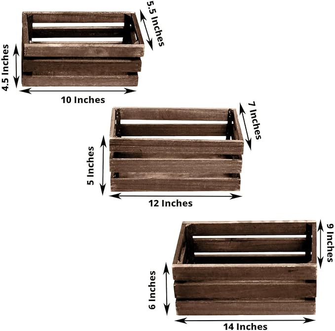 Efavormart Set of 3 Brown Rustic Wooden Nesting Crates - Image 3