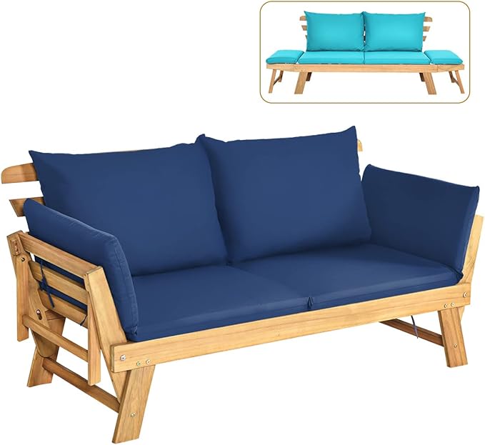 Tangkula Acacia Wood Patio Convertible Couch Sofa Bed by TANGKULA