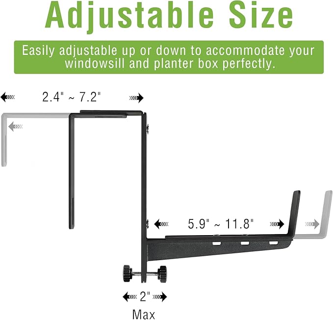 Window Box Brackets, Adjustable Hanging Railing Planter Box Brackets, Heavy - Image 2