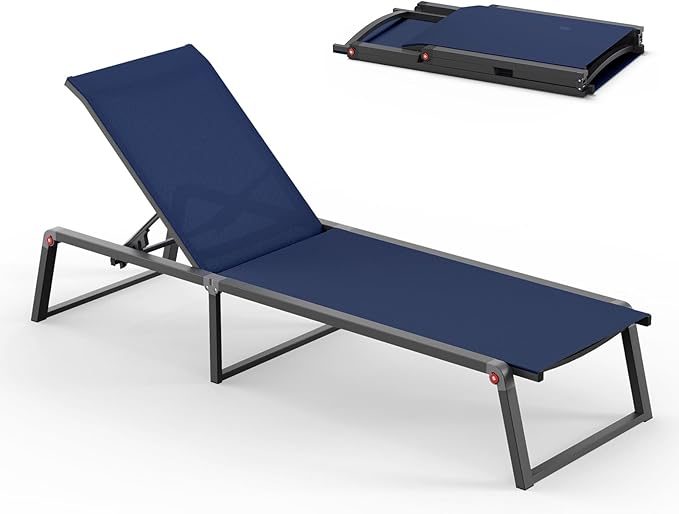 Aluminum Chaise Lounge Chair Outdoor, Foldable & Assembly Free Patio Pool by Oasbira
