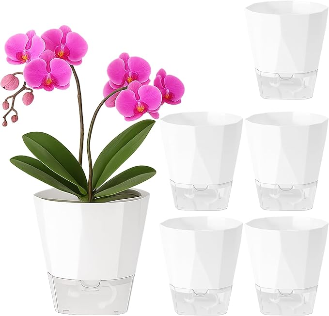 5 Pack Self Watering Plant Pots 6.7 Inches Self Watering Planters by Planterhoma
