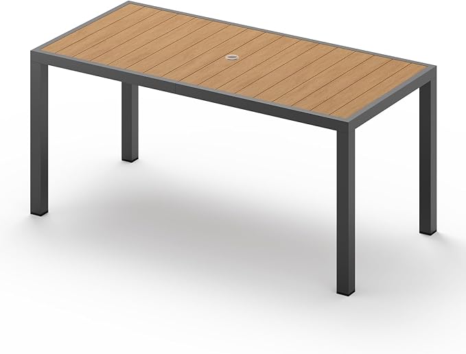 67" HDPS Outdoor Patio Dining Table, Aluminum-Edged Outdoor Dining Table by Vexwalx