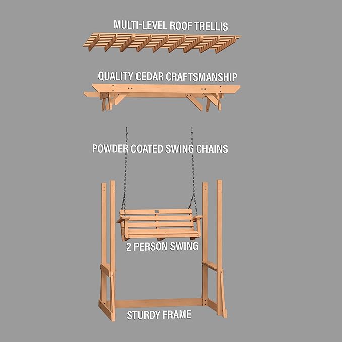 Backyard Discovery Callahan 8' x 5' Cedar Wood Outdoor Patio Pergola Swing Bench - Image 8