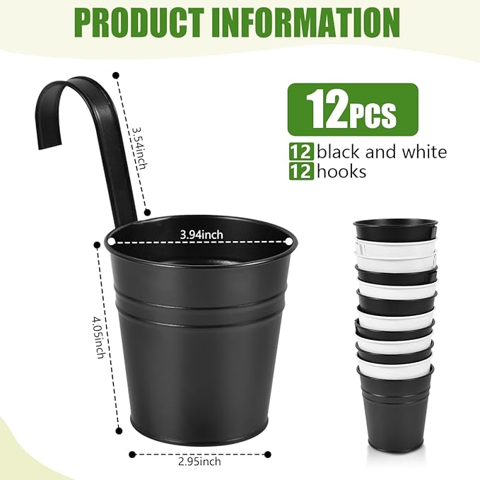 OBTANIM 12 Pack Metal Hanging Flower Pots Railing Planter Outdoor Fence Hanging - Image 2