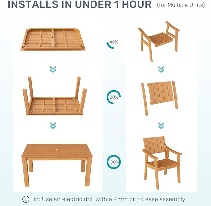ZHUSI Patio Table and Chairs Set, Outdoor Table and Chairs, HDPE Outdoor Dining - Image 8