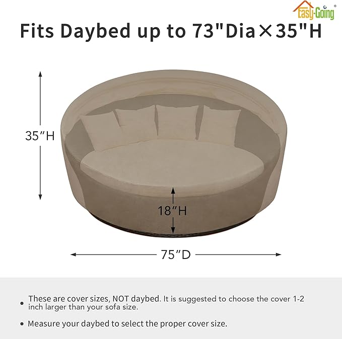 Easy-Going Heavy Duty 600D Outdoor Daybed Cover 75 Inch UV Resistant Patio - Image 2