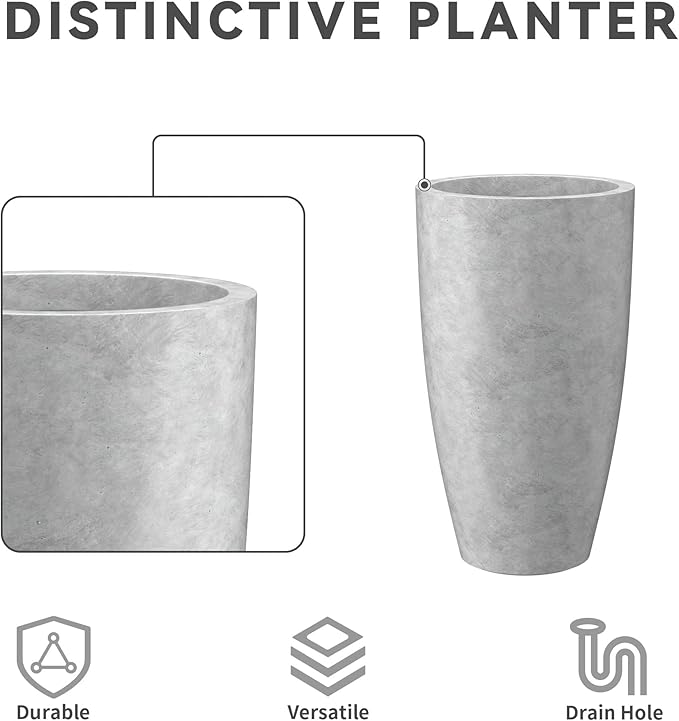 Kante 23.6" H Natural Concrete Finish Concrete Tall Planters Large Outdoor - Image 7