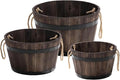 Set of 3 Wooden Flower Boxes Outdoor, Durable Acacia Wood Barrel Planters by Idzo