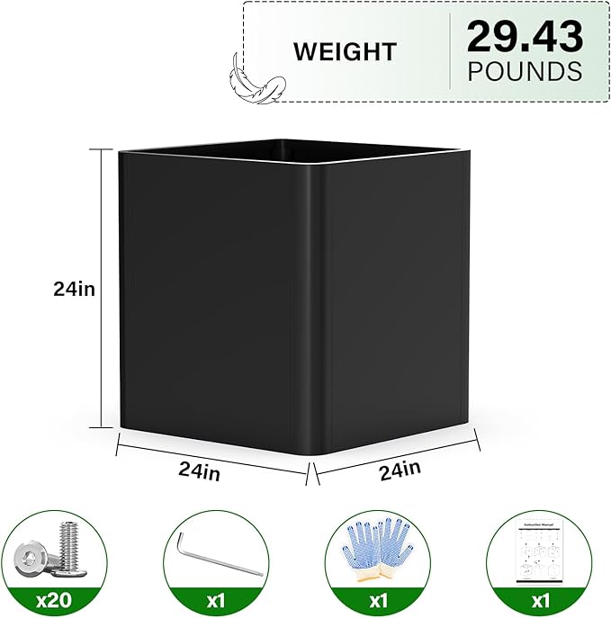 Large Metal Square Planter 24" L x 24" W x 24" H, Heavy Duty Black Large - Image 2