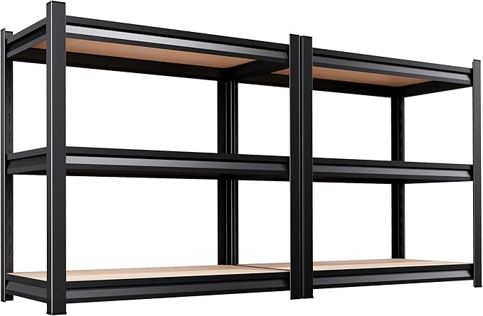 Set of 2 Garage Shelving, 3 Tier Garage Storage Shelves, Adjustable Heavy Duty by Unknown