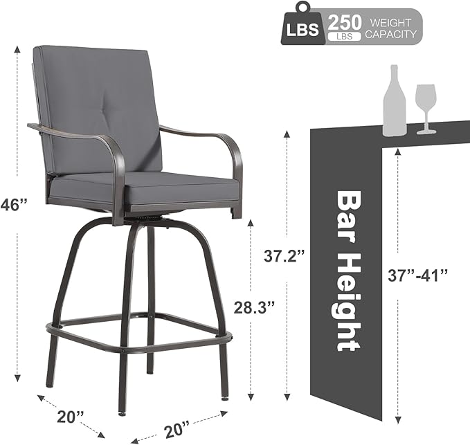 Patio Swivel Bar Stools Set of 6, Outdoor Bar Height Swivel Chairs - Image 3