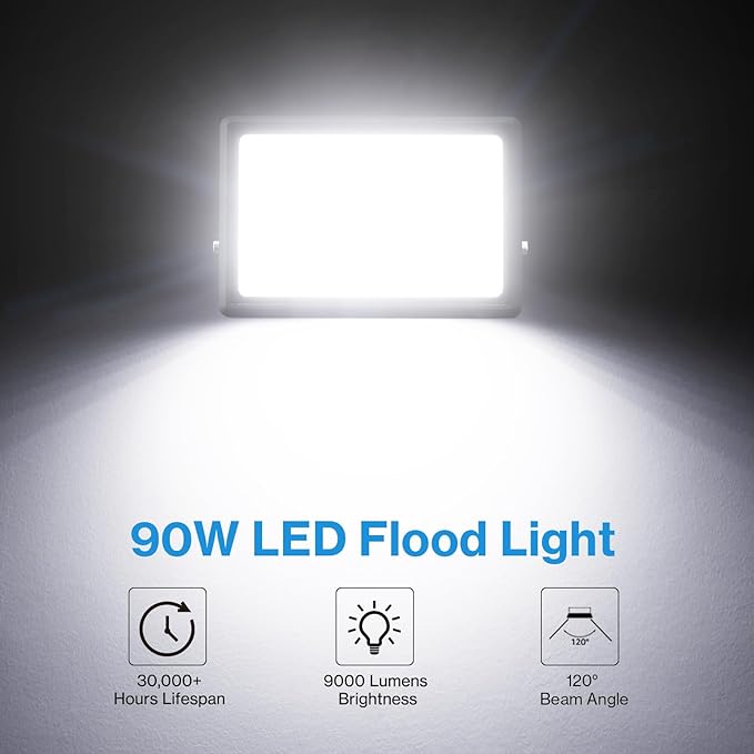 Olafus 2 Pack 90W LED Flood Light Outdoor, 9000LM Super Bright LED Work Lights - Image 4