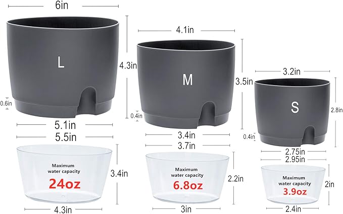 6/4.1/3.2 Inch Self Watering Planter Pots, 5 Pack African Violet Pots - Image 6