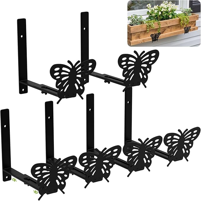Adjustable Window Box Brackets, 6 to 12 inch Heavy Duty Window Planter Box by BIOMAND