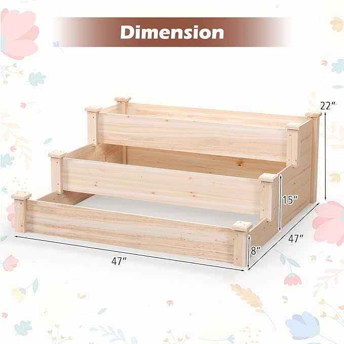 Giantex 3-Tier Raised Garden Bed, Tiered Planter Box w/Open-Ended Base - Image 6