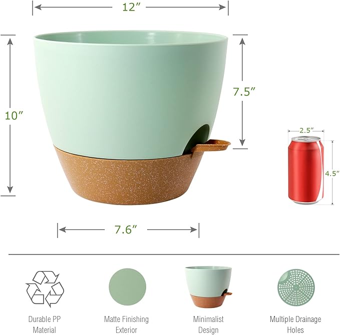 12inch 2Pack Large Self Watering Planters, Plastic Plant Pots - Image 2