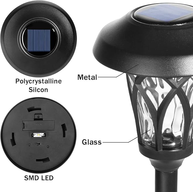GIGALUMI 6 Pack Solar Pathway Lights Outdoor, Metal Glass & ABS Solar Landscape - Image 9